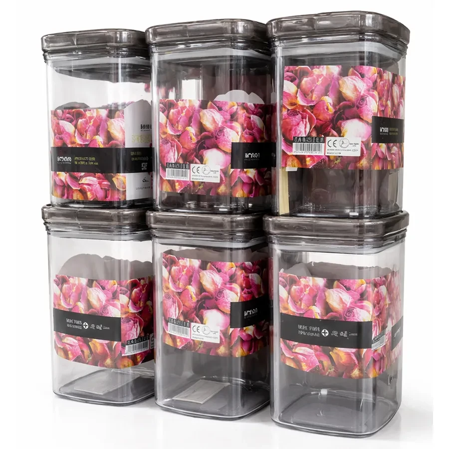 Smoked Transparent Square Airtight Storage Jar Set